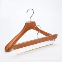 Suit hanger customized luxury coat hanger wood and pants hanger with golden hook for display